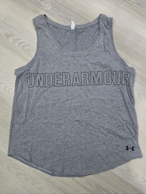 Under Armour Grey Tank Top Black Logo Heat Gear Size XL